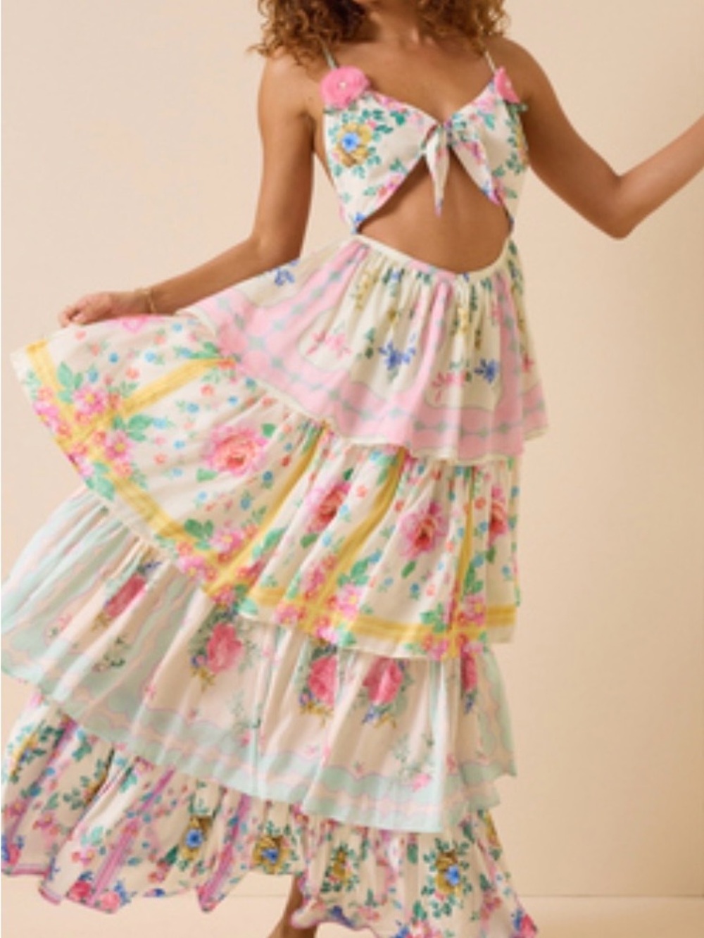 Altar’d State Boho Tiered Floral Maxi Skirt - Pink & Cream